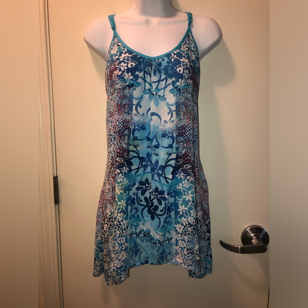 IN BLOOM- Aquablue mixed print TANK DRESS MINI